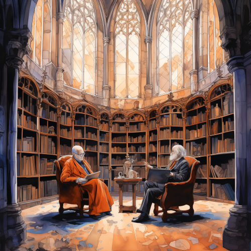 Elderly couple reading in library