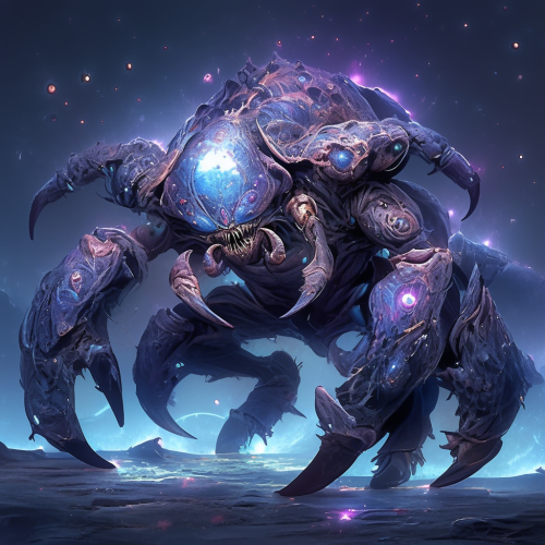 Anime-style cosmic crab hunter artwork