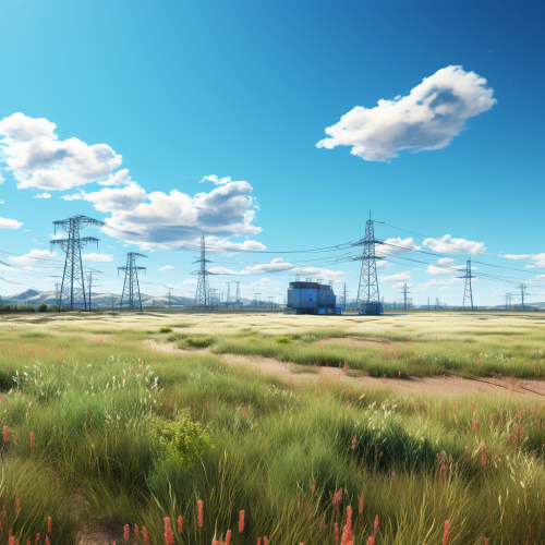 Electric Substation Solar Field Blue Skies