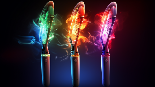 Colorful electric toothbrushes in motion