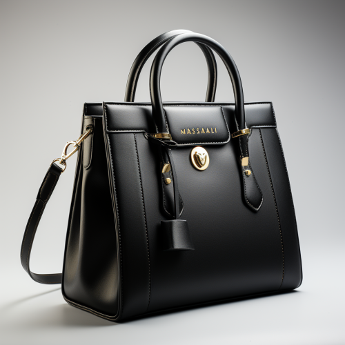 Elegant black women's handbag with gold Maserati logo