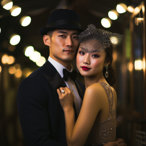 Elegant Korean Lady and Handsome Gentlemen at Gatsby Party