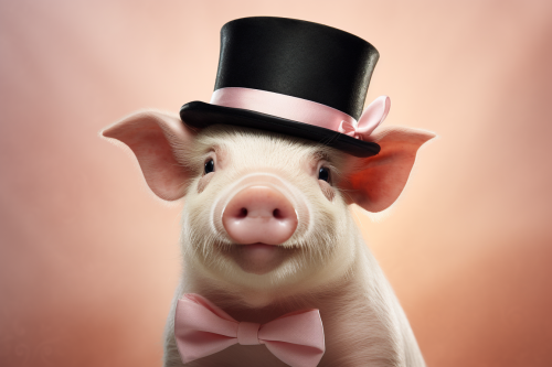 Stylish pig with Noculo, Bow Tie, Mustache, and Bowler Hat