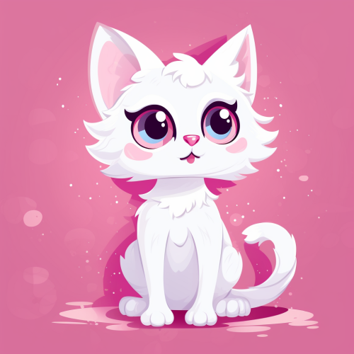 Cartoon white cat with adorable eyes