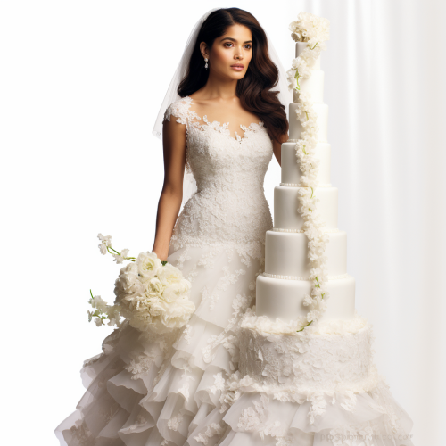 Beautiful wedding cake with lace and roses