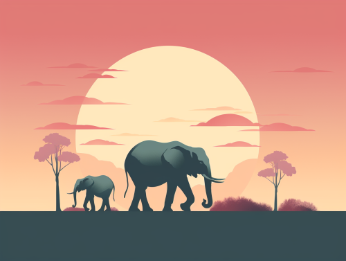 Elephant silhouettes with pastel shades and negative space