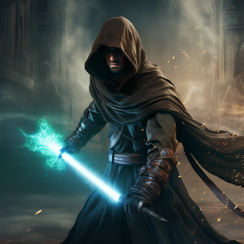 Powerful Jedi using lightsaber in the Force