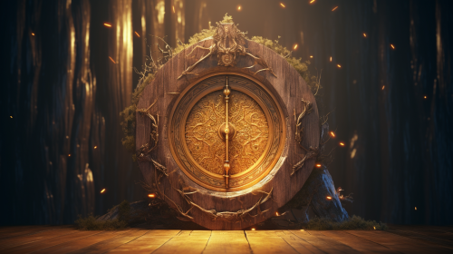 Golden wood elvish door in infinite universe