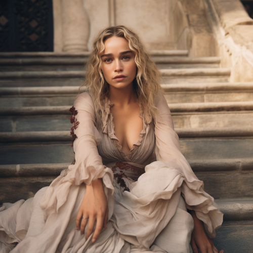 Emilia Clarke sitting on marble steps Emilia Clarke sitting on marble steps