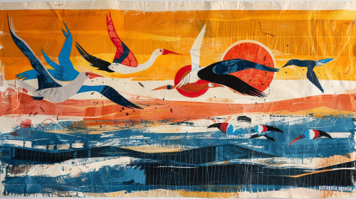 Abstract Orange Linocut Print Style Abstract Orange Linocut Print Style