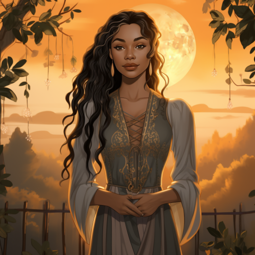 Illustration of Emily Byrd Starr in New Moon garden