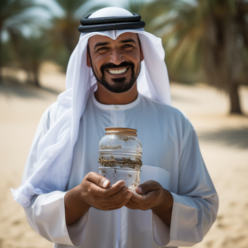 Smiling Emirati Man Holding Sand Hourglass