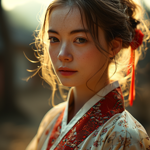 Emma Stone wearing ivory hanbok in Seoul