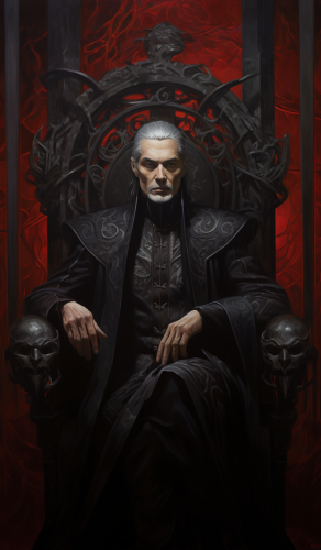 Oil painting of majestic emperor on throne