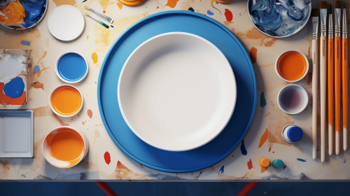 Colorful art supplies on a working table