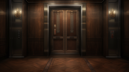 Hyperealistic empty elevator with buttons and door