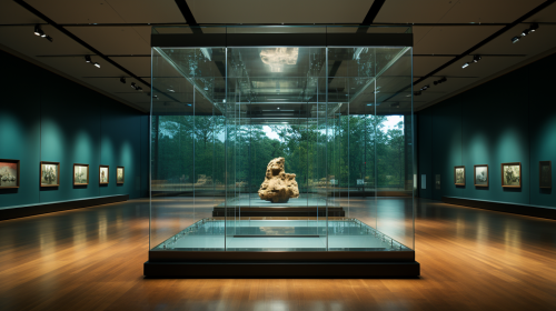 Glass display case in an empty museum room