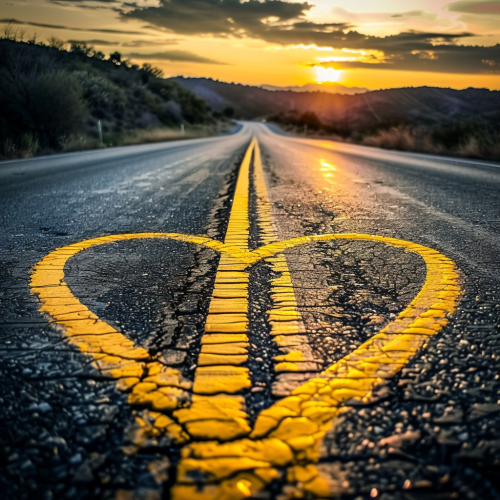 Heart silhouette on road photo