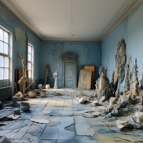 Sculptures and Art Pieces in Empty Room