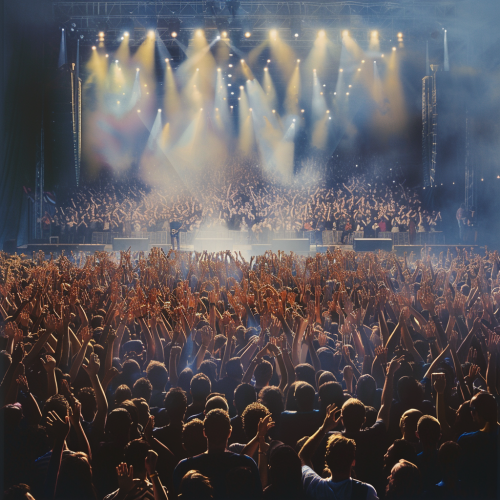 Crowd cheering at empty stage