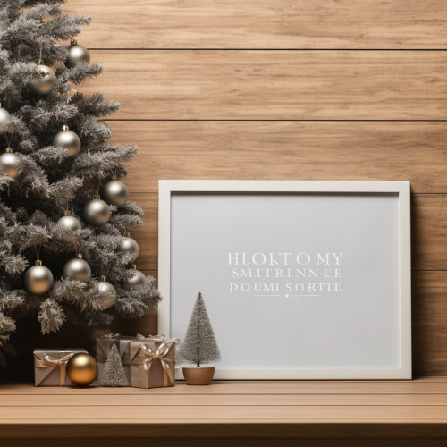 Empty wood frame leaning against beige wall