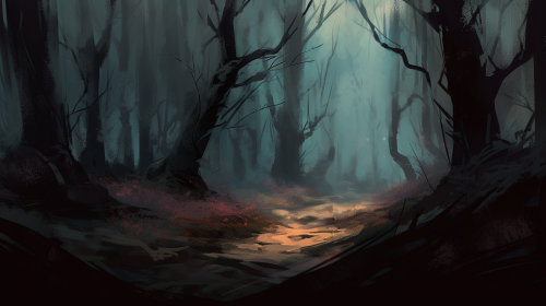 Mysterious forest with twisted trees