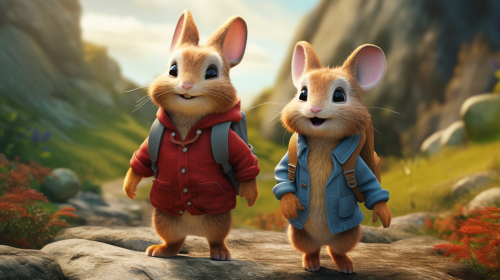 Mouse and rabbit exploring enchanted nature