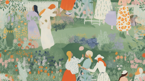 Vibrant gouache English garden illustration