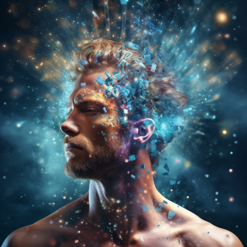 Remarkable double exposure portrait of a male in a cosmic universe Remarkable double exposure portrait of a male in a cosmic universe