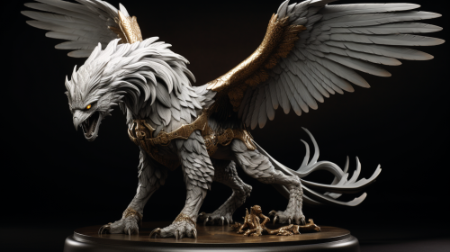 Photorealistic epic griffin on stand