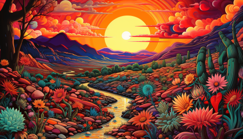 Vibrant sunset desert landscape scenery