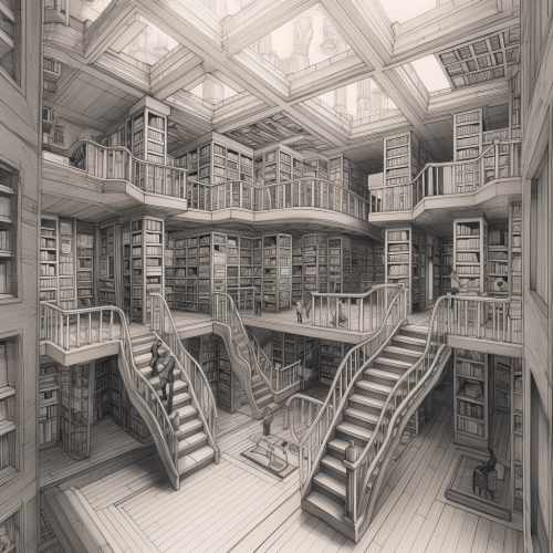 Library in Escher style