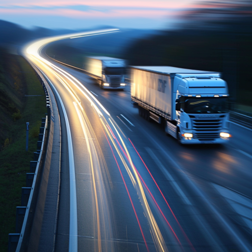 European modern trucks on motorway