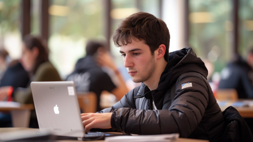 student using macbook in class student using macbook in class