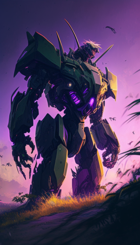 Evangelion Giant in Cyberpunk Landscape