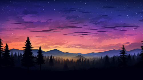 Silhouette of a Pine Tree in a Colorful Evening Sky