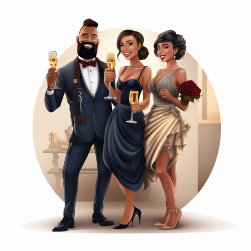 Event planner, makeup artist, and photographer toasting success Event planner, makeup artist, and photographer toasting success