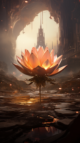 Sinister lotus flower in dystopian setting