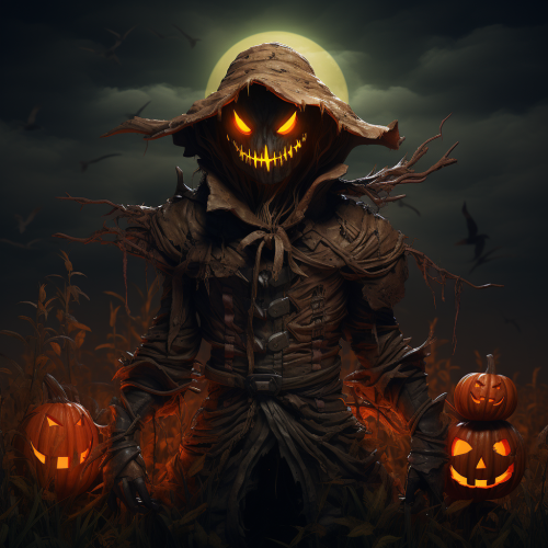 Scary scarecrow with jack o lantern head