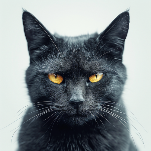 Evil Wild Black Cat on White Background