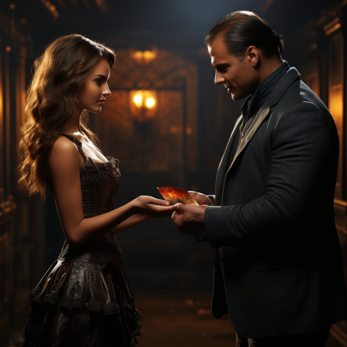 Two people exchanging business cards