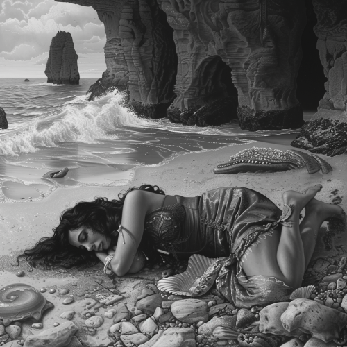 exhausted siren in Fantasia style