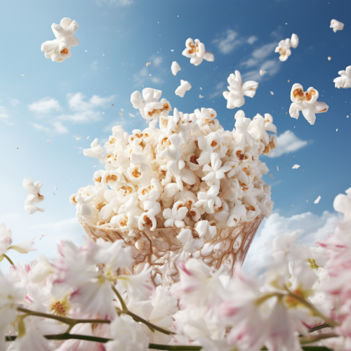 Exploding popcorns in the air