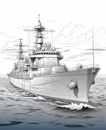 Cartoon battleship coloring page for kids