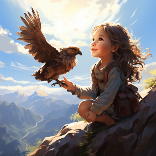 Child with Baby Griffin in Meadows