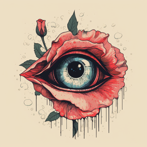 Eye inside rose surreal illustration