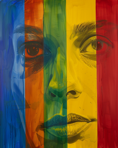 Colorful face close-up portrait divided