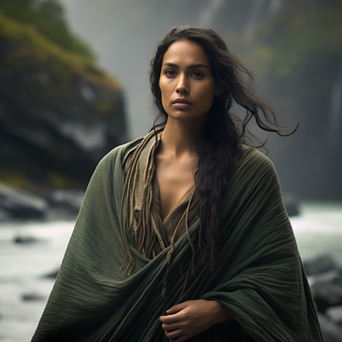 Fair Skinned Māori Woman with Greenstone Necklace at Waterfall