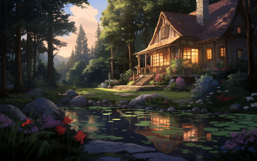 Enchanted fairy tale cottage in woods Enchanted fairy tale cottage in woods