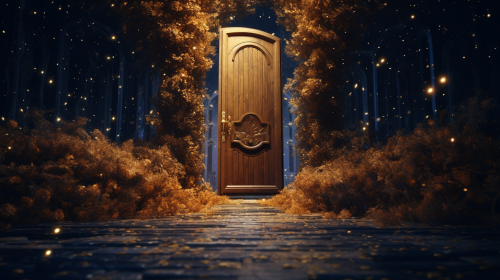 Golden fairywood door in the universe